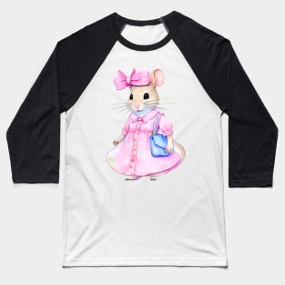 Cute baby mouse in a pink dress Baseball T-Shirt